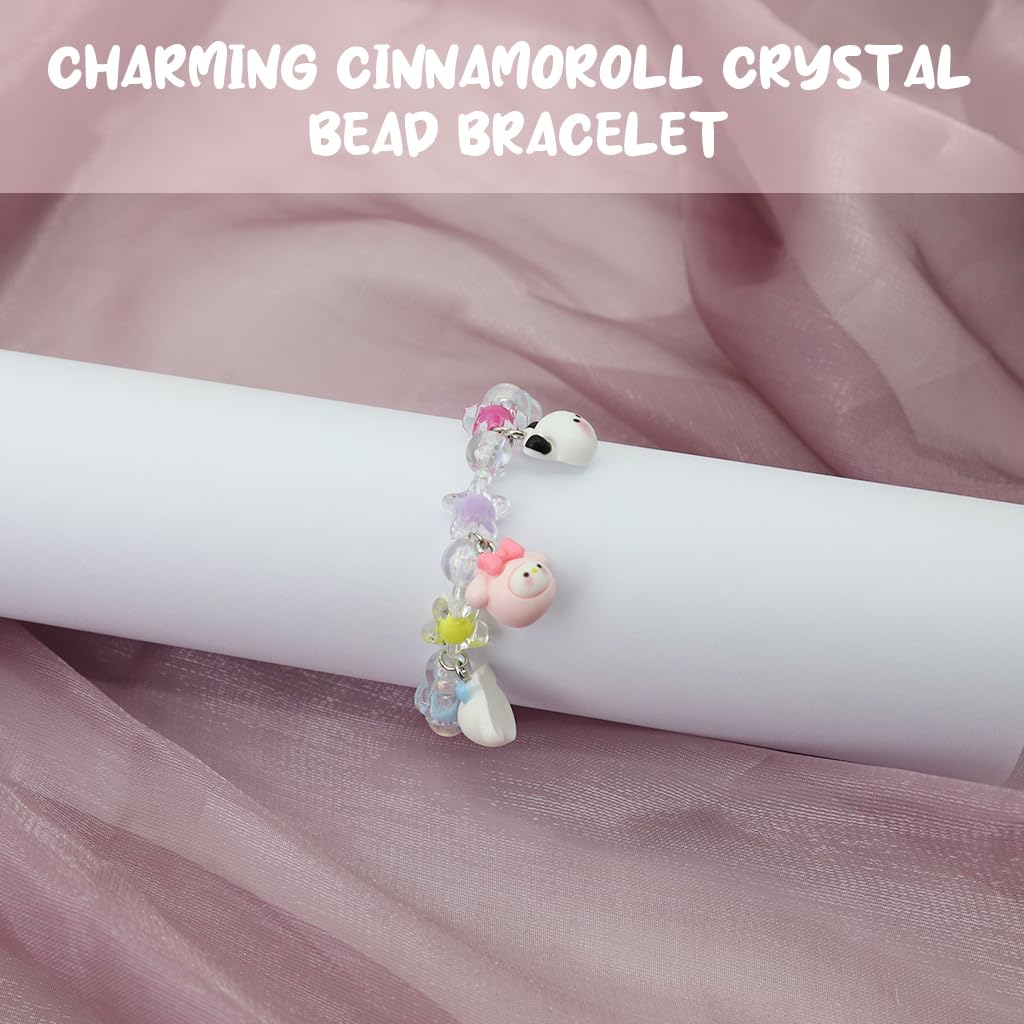 SANNIDHI Cinnamoroll Crystal Bead Bracelet Cute Cartoon Crystal Beaded Elastic Bracelet for Girls Crystal Sanrio Cinnamoroll Beads Bracelet Jewelry Gift for Girls Children's Day Gift