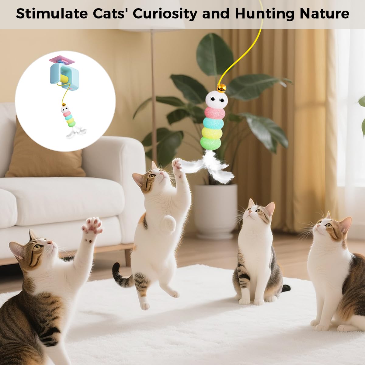 Qpets Cat Toy for Interactive Play with 1.8 Meter Elastic Rope & USB Rechargeable 300 mAh Battery | Detachable Door Hanging Feather Teaser