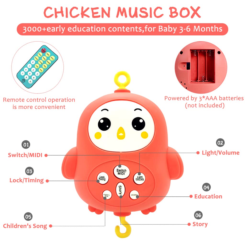 PATPAT Baby Crib Mobile for 0–6 Months with Remote Control and 360° Rotation | Pink