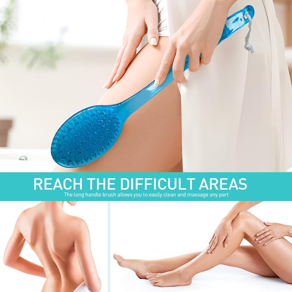 ZIBUYU Body Scrubber for Bathing with 14.3 in Long Handle and Anti Slip Grip | 2PCS Set