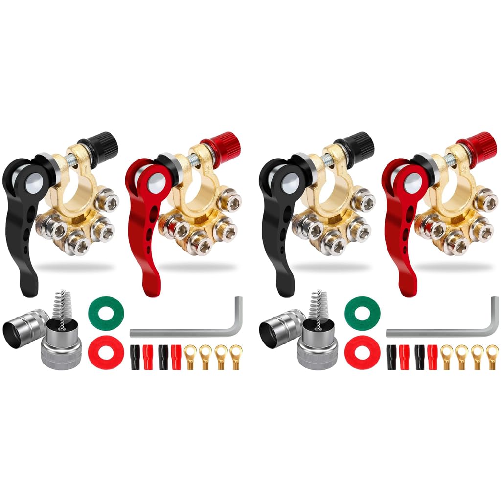 ZIBUYU Car Battery Terminal Clamp for SAE JIS A Type Posts with 4 Port Tinned Copper Connectors 2PCS