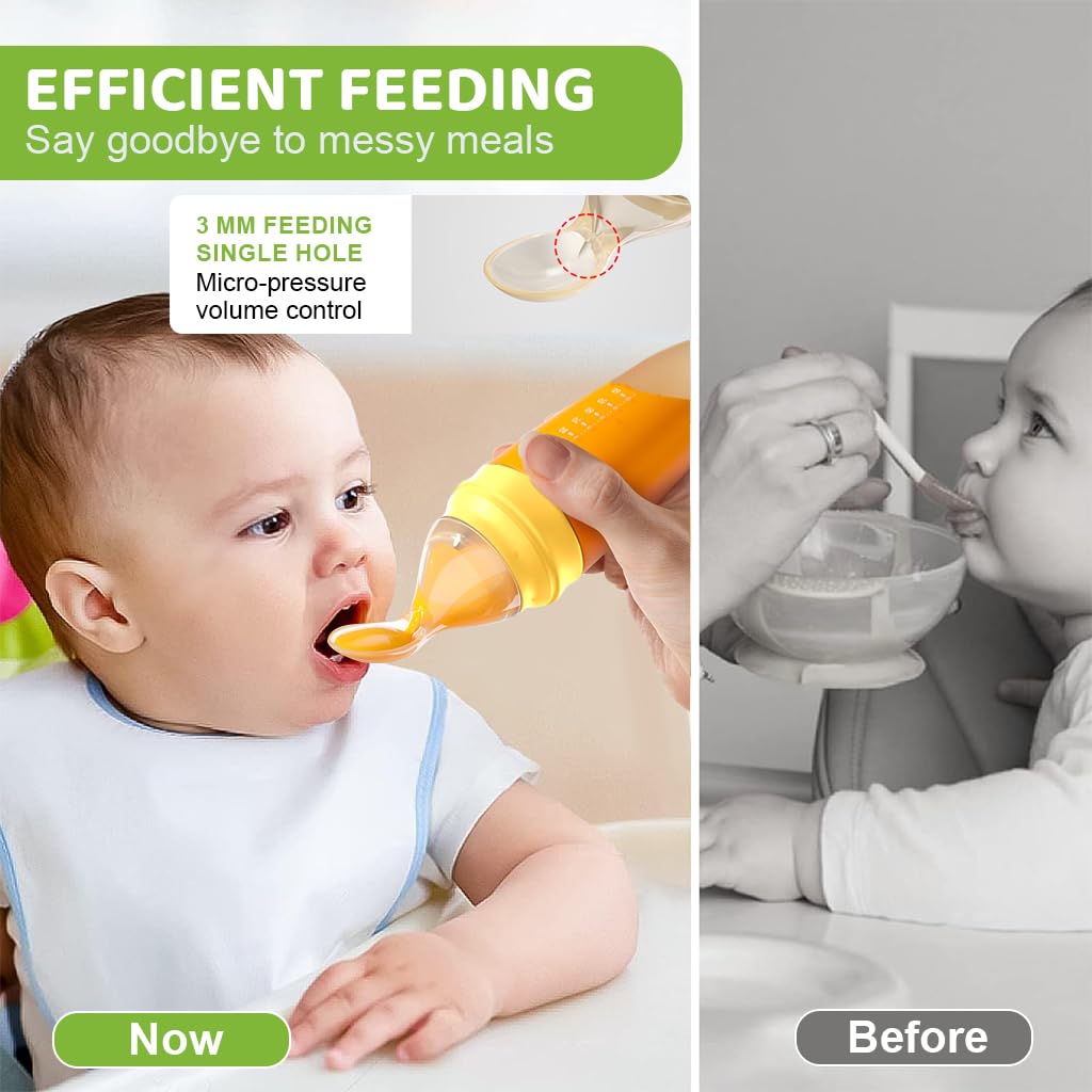 SNOWIE SOFT® Baby Spoon Feeder with Cap Easy Squeezy Feeding Spoon for Baby 6-24 Months Food Grade BPA-free Silicone Baby Food Feeder Spoon for Puree, Juice