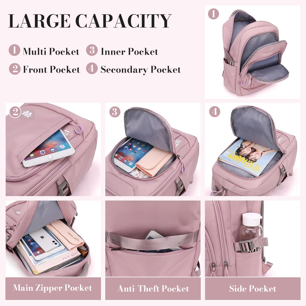 PALAY School Bag for Girls with 3 Zipper Compartments and Waterproof Nylon | Purple Backpack