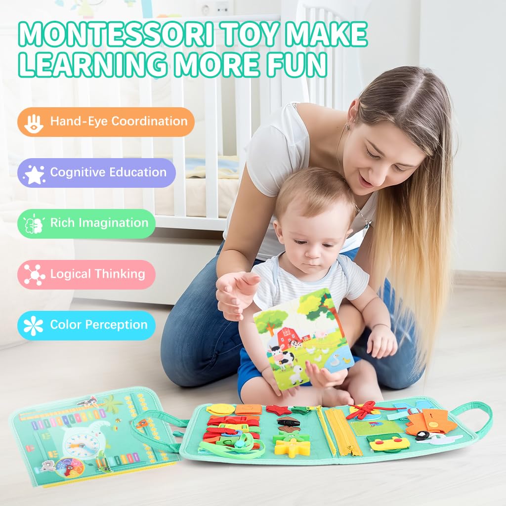 SNOWIE SOFT Farm Montessori Busy Board for Toddlers 1–3 with 4 Activity Pages | Travel Toy