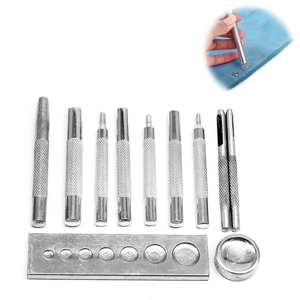 Serplex Craft Tool Die Punch Kit for Snap Buttons with 11pcs Multi Size Punch Set | DIY Leather and Denim Repair
