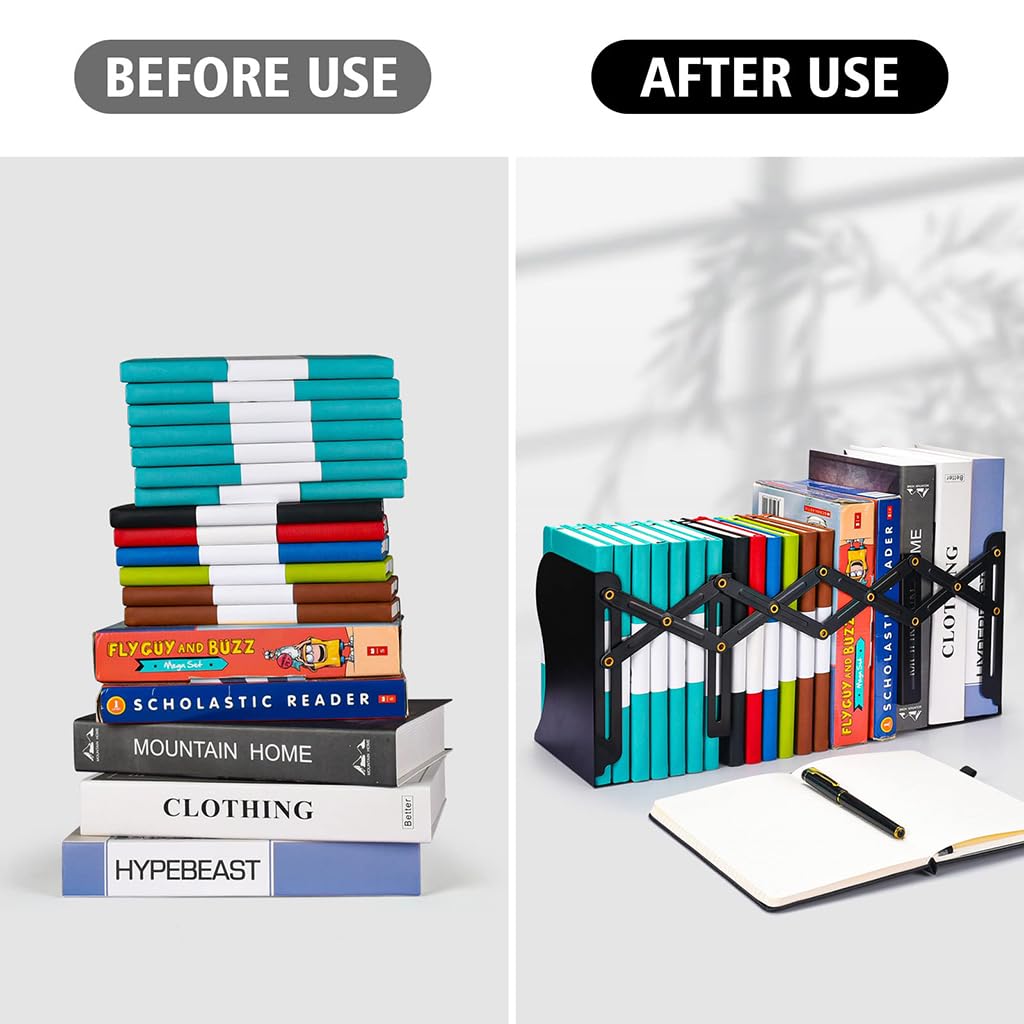 ZIBUYU Adjustable Book Ends for Office and Home featuring 4.1–16.9 in Expandable Metal Design