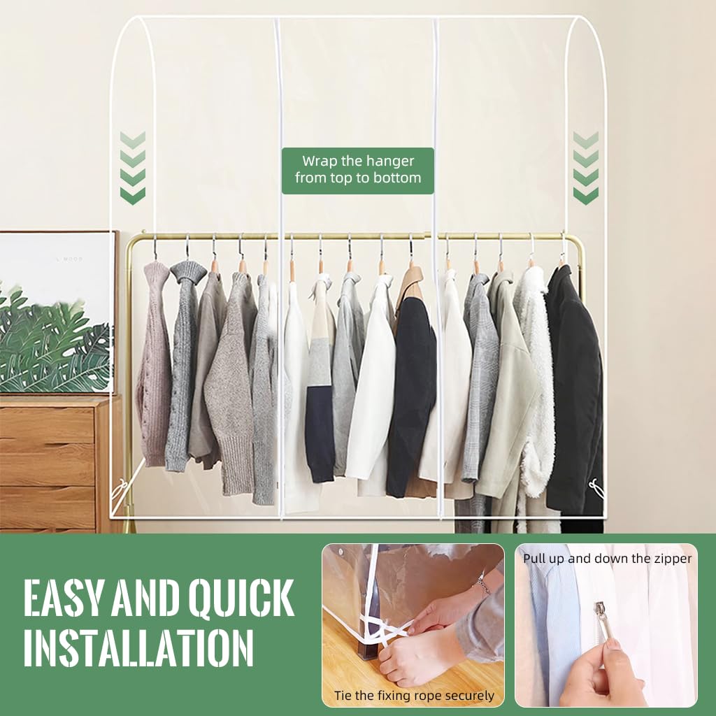 Supvox Garment Rack Cover for Clothing Storage with Zip Up Design 130x50x150cm PEVA Transparent Protection