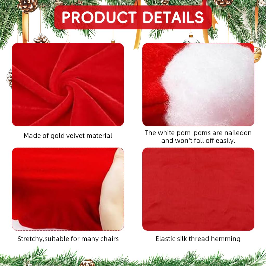 HASTHIP Christmas Chair Covers for Dining Room with 6PCS Set and Red Santa Hat Design