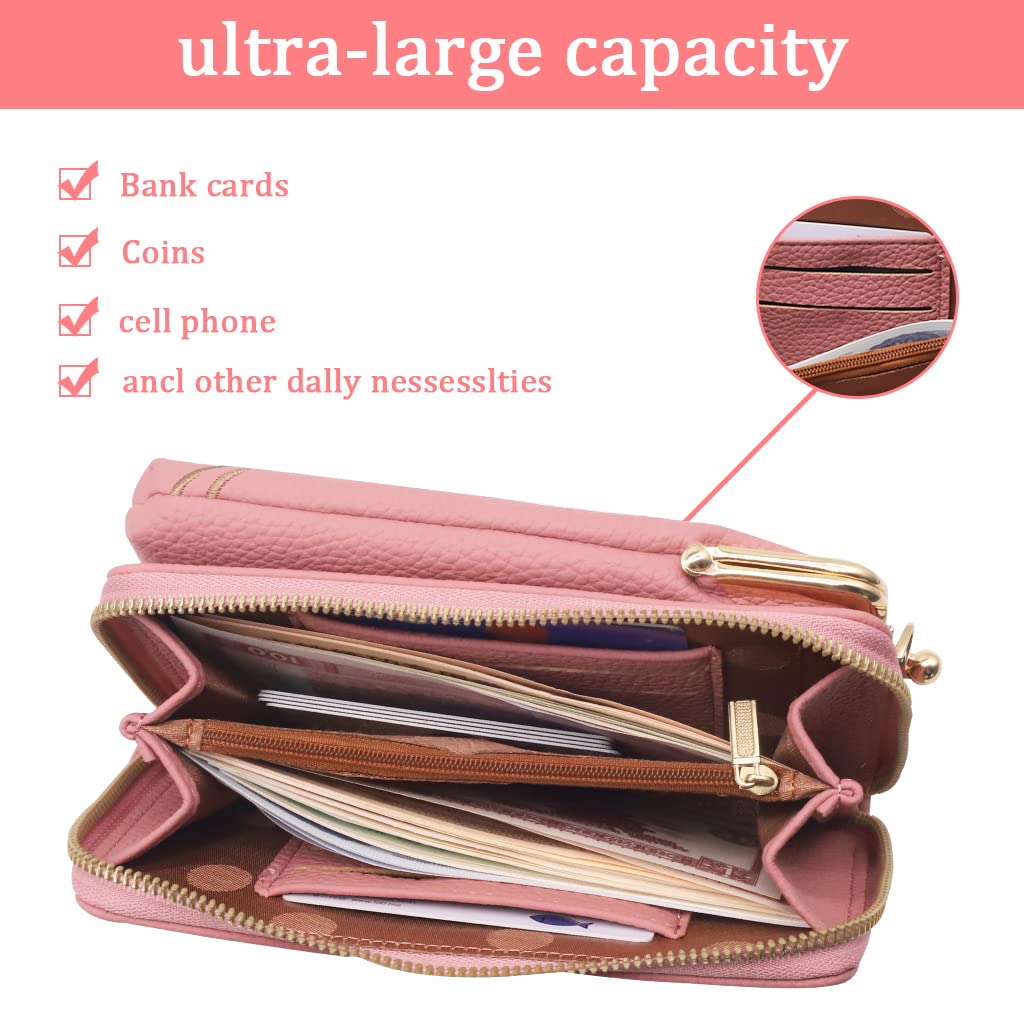 PALAY Womens Small Crossbody Phone Bag for Travel with 7 in Height & Smooth Zipper | Pink PU Leather Wallet Purse