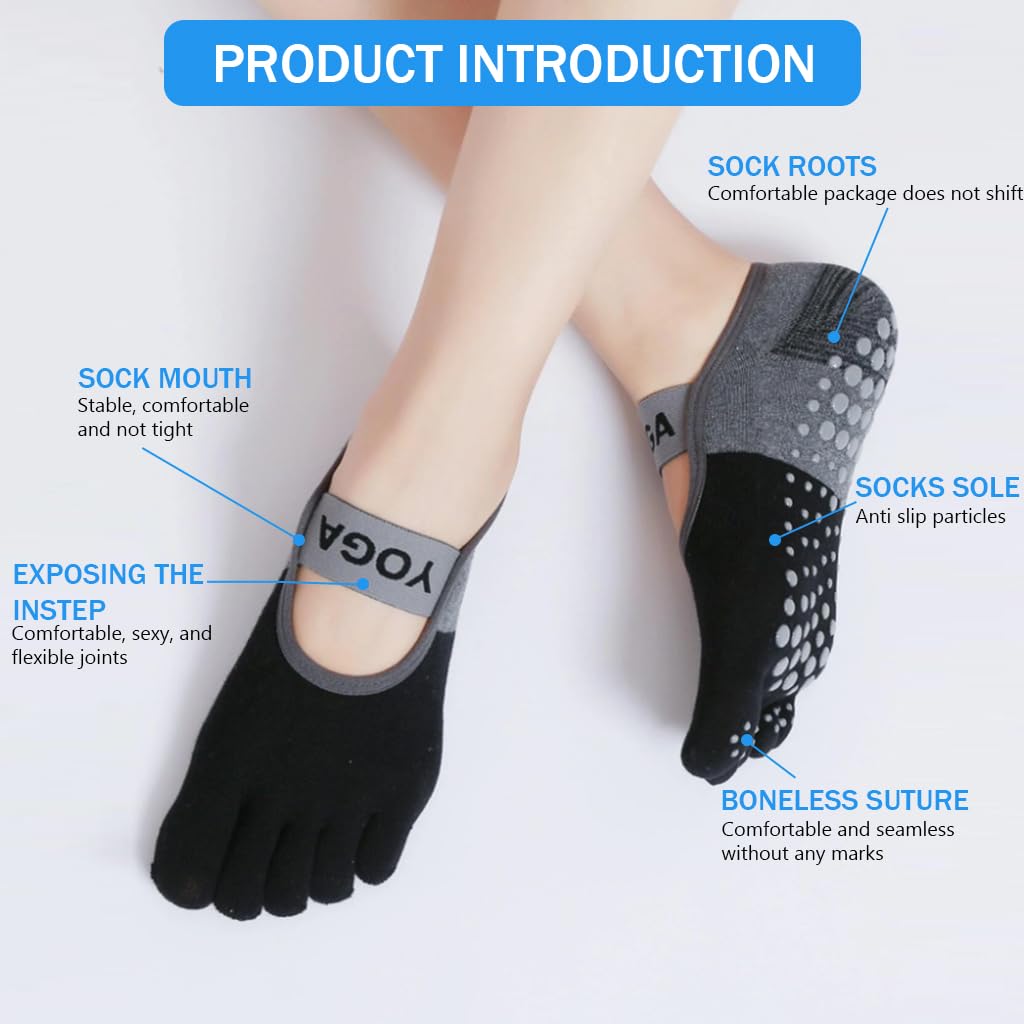 PROBEROS Yoga Socks for Women featuring 5 Toe Non Slip Design with Breathable Cotton Comfort