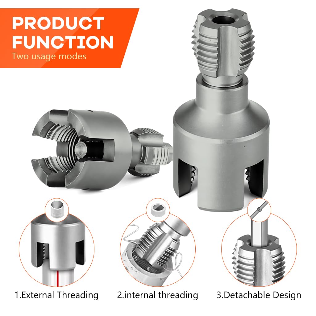 Serplex Pipe Threading Die Head for Electric Drill Use with Hex Shank and 3/4 in NPT Threads | Chrome Vanadium Alloy Steel