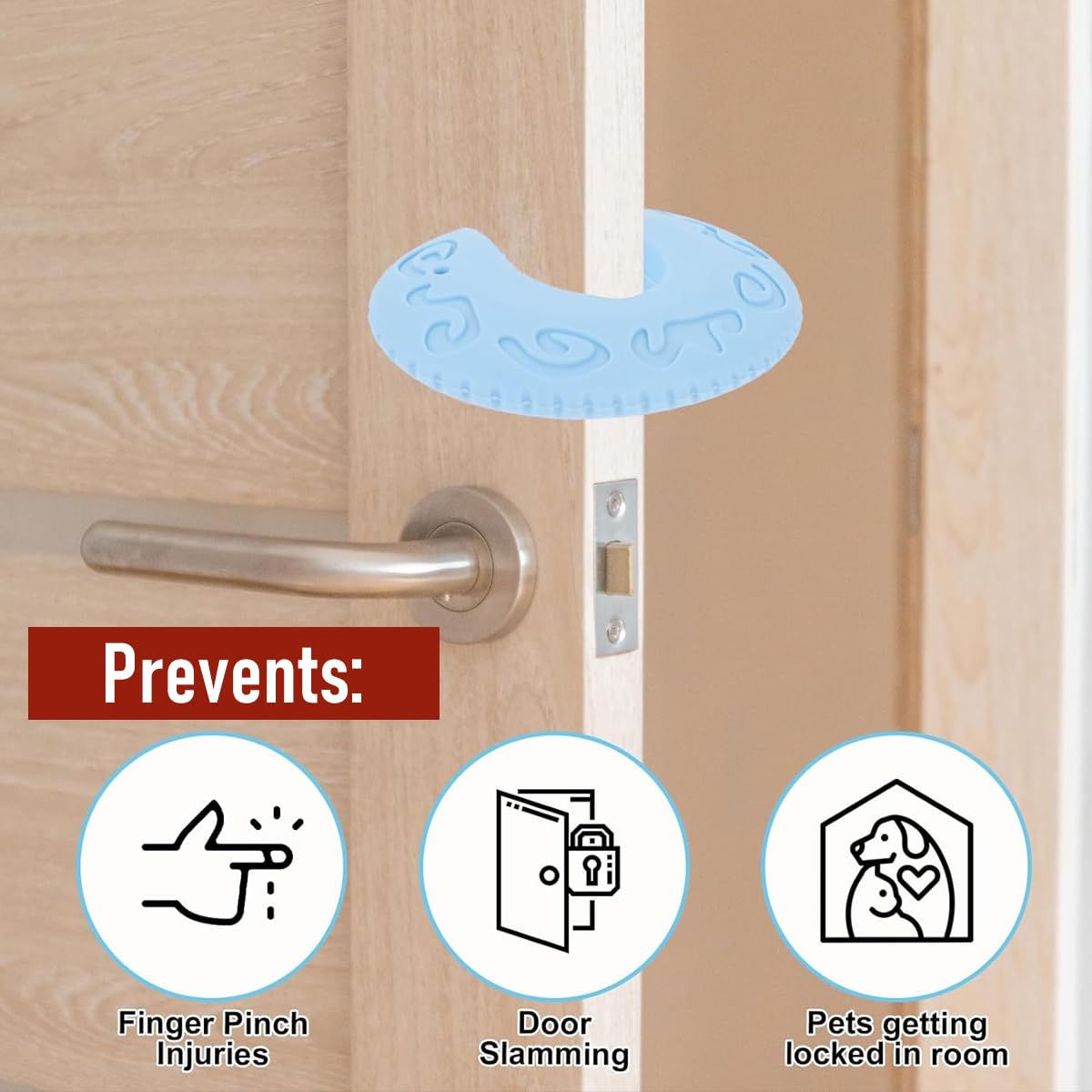 SNOWIE SOFT Door Slam Stopper for Baby Safety with Anti Slip Grip and Cartoon Shark Design | 2Pcs Silicone Blue