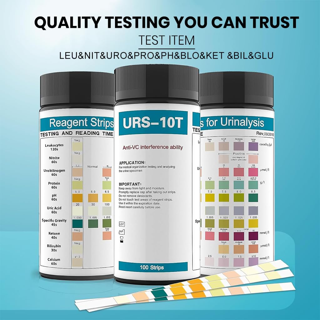 HANNEA Urinalysis Strips for Quick UTI and Diabetes Check with 10 Parameters | 100 Count