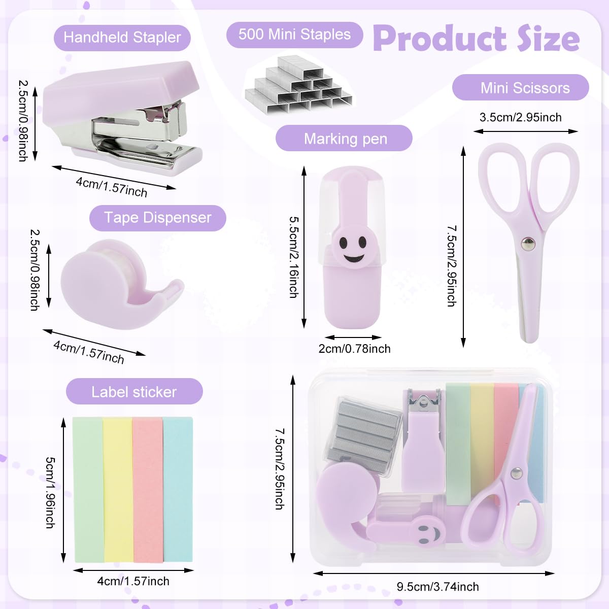 OFIFO Stationery Items Set for School and Office with Mini Stapler and 6pcs Supplies | Compact Portable Desk Kit