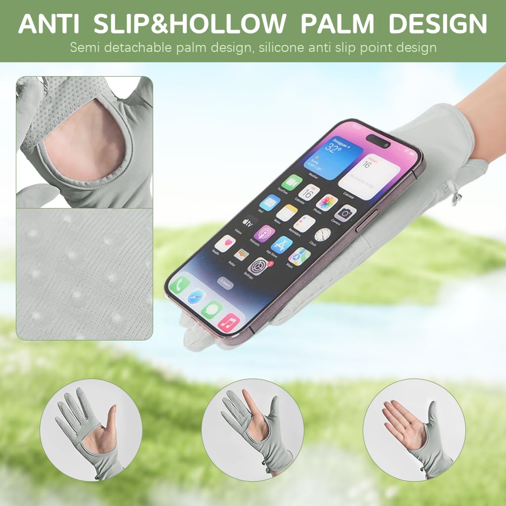 PALAY Women’s UV Protection Gloves for Driving and Riding with UPF 50+ Ice-Silk Nylon | Anti-Slip Open Palm Design