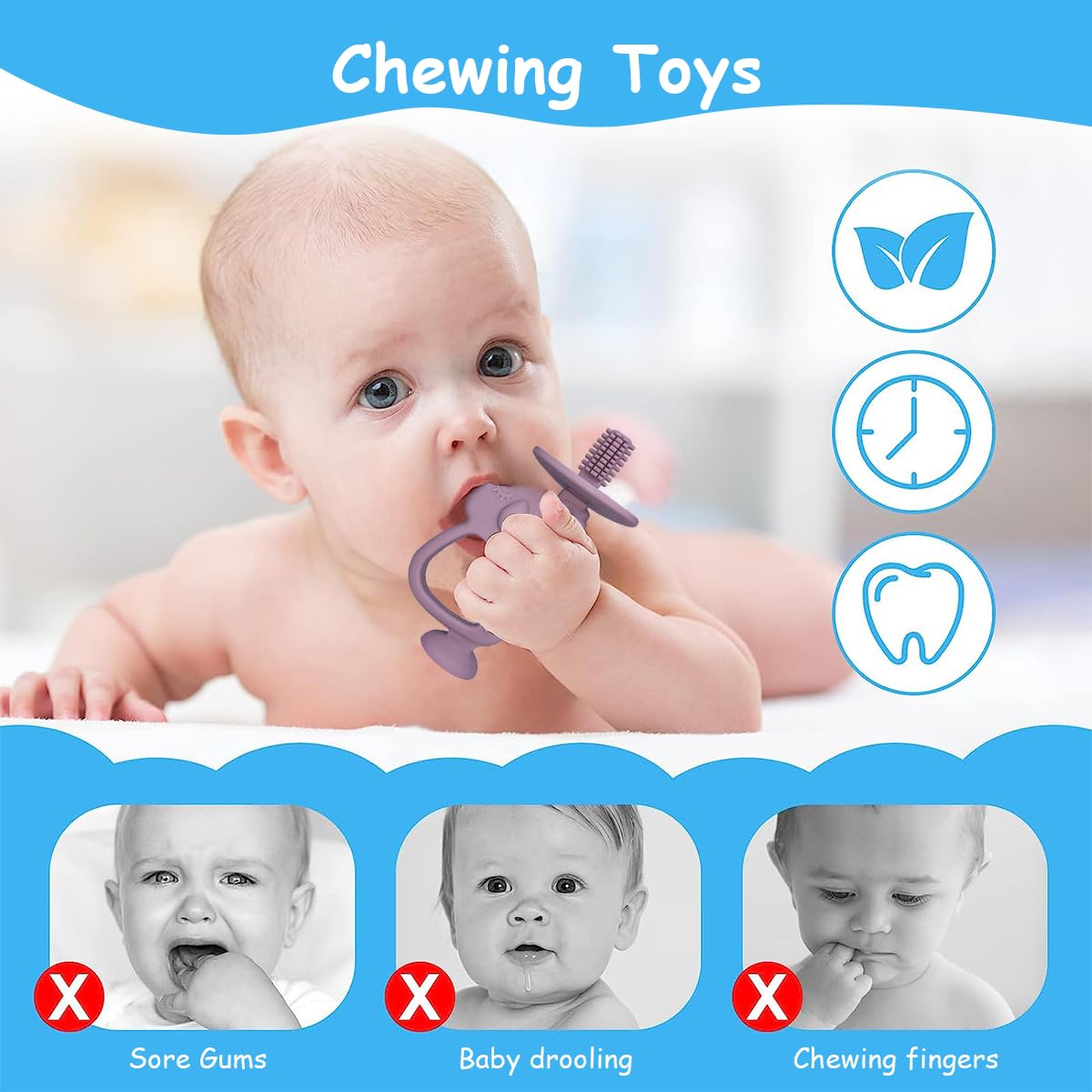 SNOWIE SOFT® 2 in 1 Baby Teething Toy and Toothbrush for Baby 8+ Months with Suction Base, Food Grade Silicone Teether Toy, Cute Cartoon Koala Design Easy Grip and Portability Hygienic