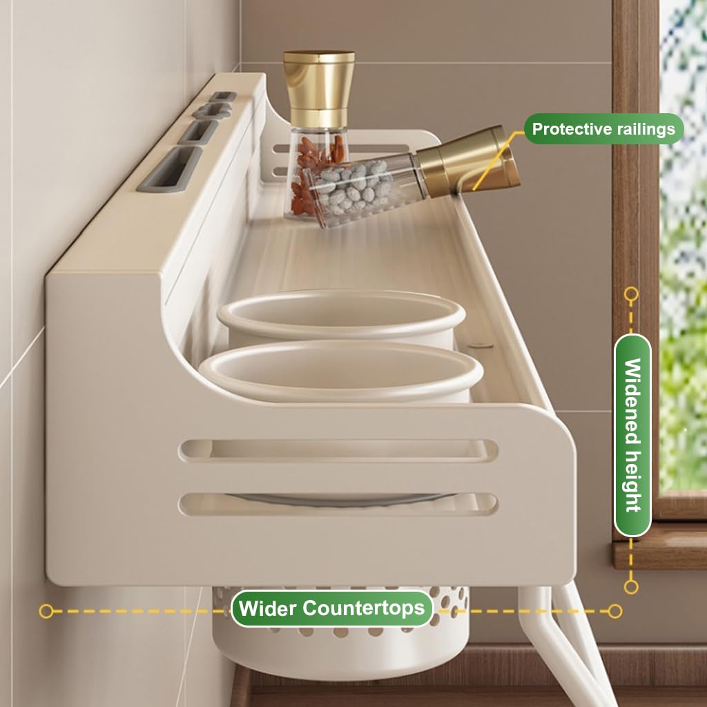 HASTHIP Spice Rack Organiser for Kitchen Wall featuring Under Shelf Hooks and Towel Bar 23.6 in
