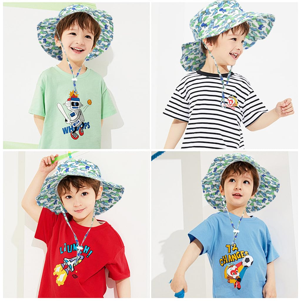 SNOWIE SOFT Sun Hat for Toddlers with UPF 50+ Wide Brim and Mesh Liner | Blue Dinosaur Design