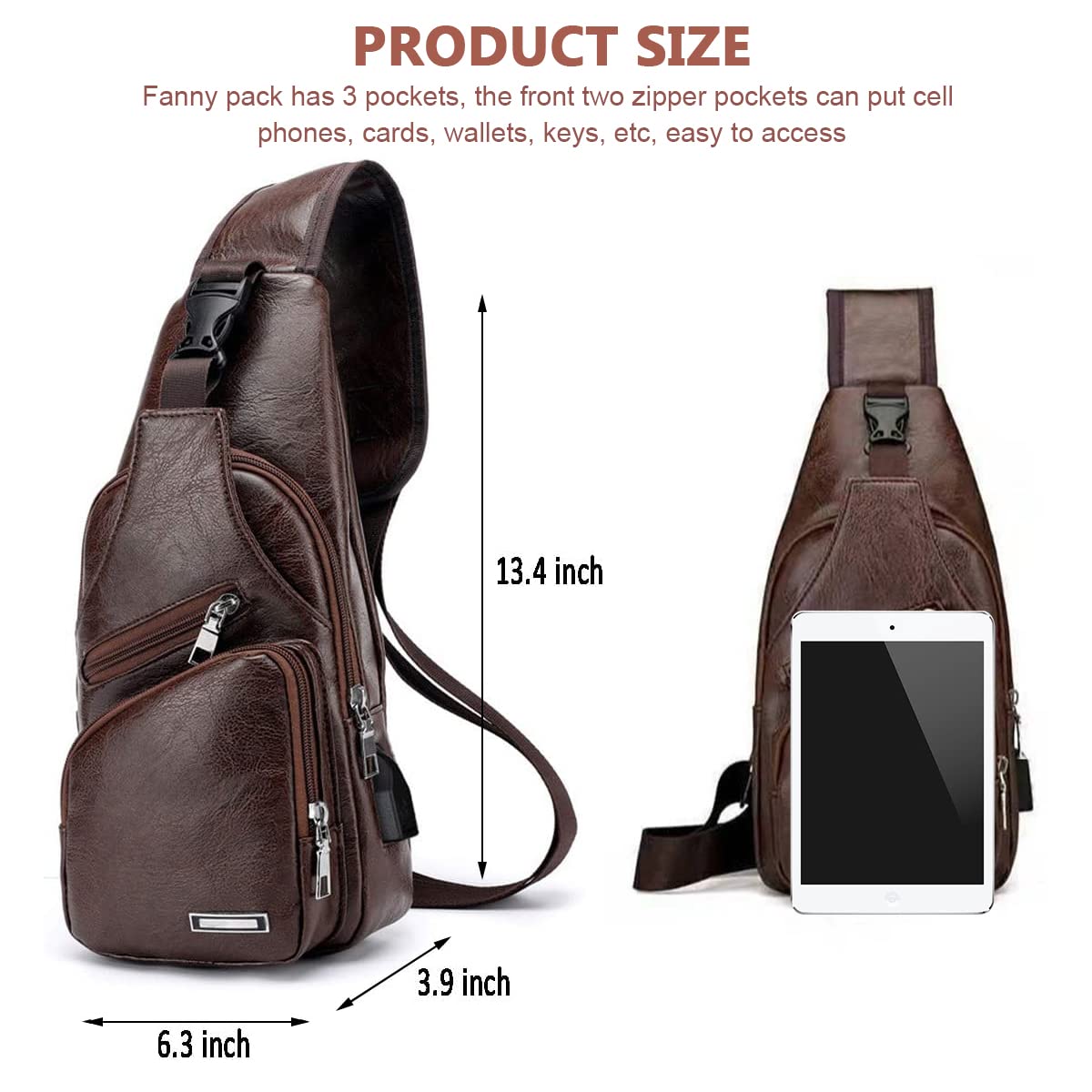 GUSTAVE Crossbody Bag for Travel and Commuting featuring USB Vent | Waterproof PU Leather 6.69×3.54×13.78 in