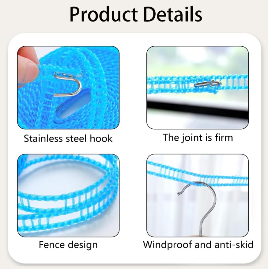 ZIBUYU Cloth Drying Rope for Indoor Outdoor Use featuring Windproof Partition | 5M PE 3PC Set