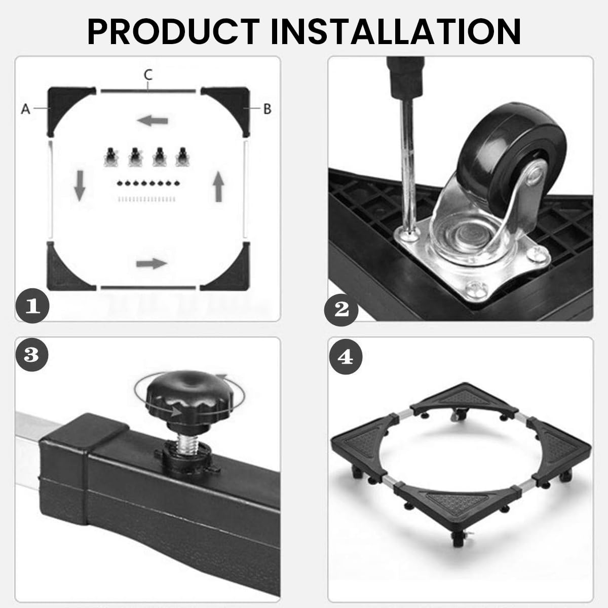 HASTHIP® Washing Machine Stand Fridge Stand Movable Base with 4 Locking Swivel Wheels Appliance Furniture Mobile Base Cart for Mini Fridge, Washing Machine, Refrigerator, Moving Cart (4 Wheels) 15-24
