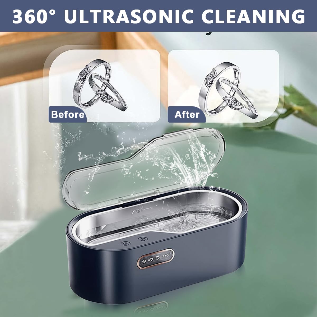 Serplex® Ultrasonic Jewelry Cleaning, 450ml Ultrasonic Cleaning Machine with SUS 304 Stainless Steel Chamber, 45kHz Portable Household Cleaner for Cleaning Dentures, Jewelry, Eyeglasses, Watches, Ring