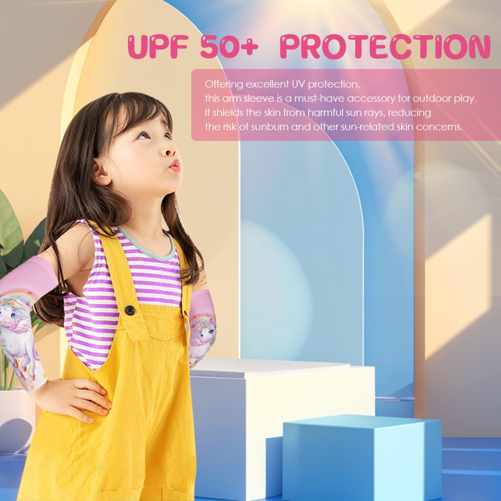 SNOWIE SOFT Arm Sleeve for Kids 13.3 in with UV Protection and Breathable Polyester | Rainbow Unicorn Print for Outdoor Activities