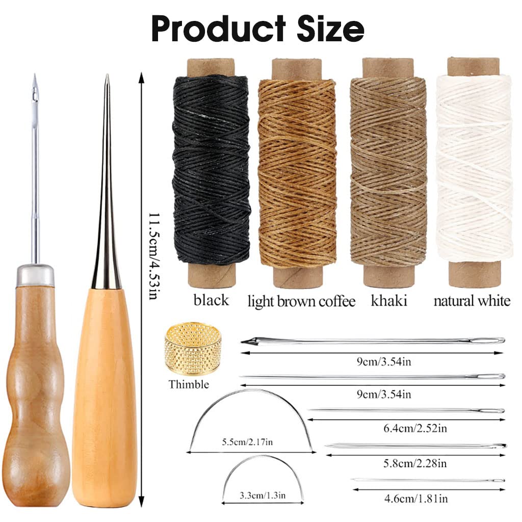 Supvox 16pcs Leather Sewing Tools, Upholstery Repair Kit with Sewing Thread, Large Eye Leather Sewing Needles, Awl, Leather Hand Sewing Needles, Leather Craft Tool Kit for Leather Repair, Stitching