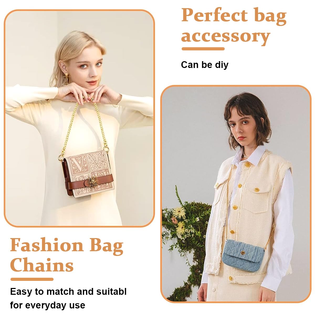 PALAY Gold Purse Chain for Crossbody Bags with Snap-In Buckles and 5 Size Options