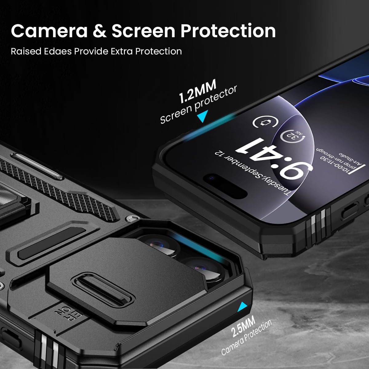 ZORBES Phone Case for iPhone 16 Pro Max with Magnetic Kickstand Ring & Sliding Lens Cover
