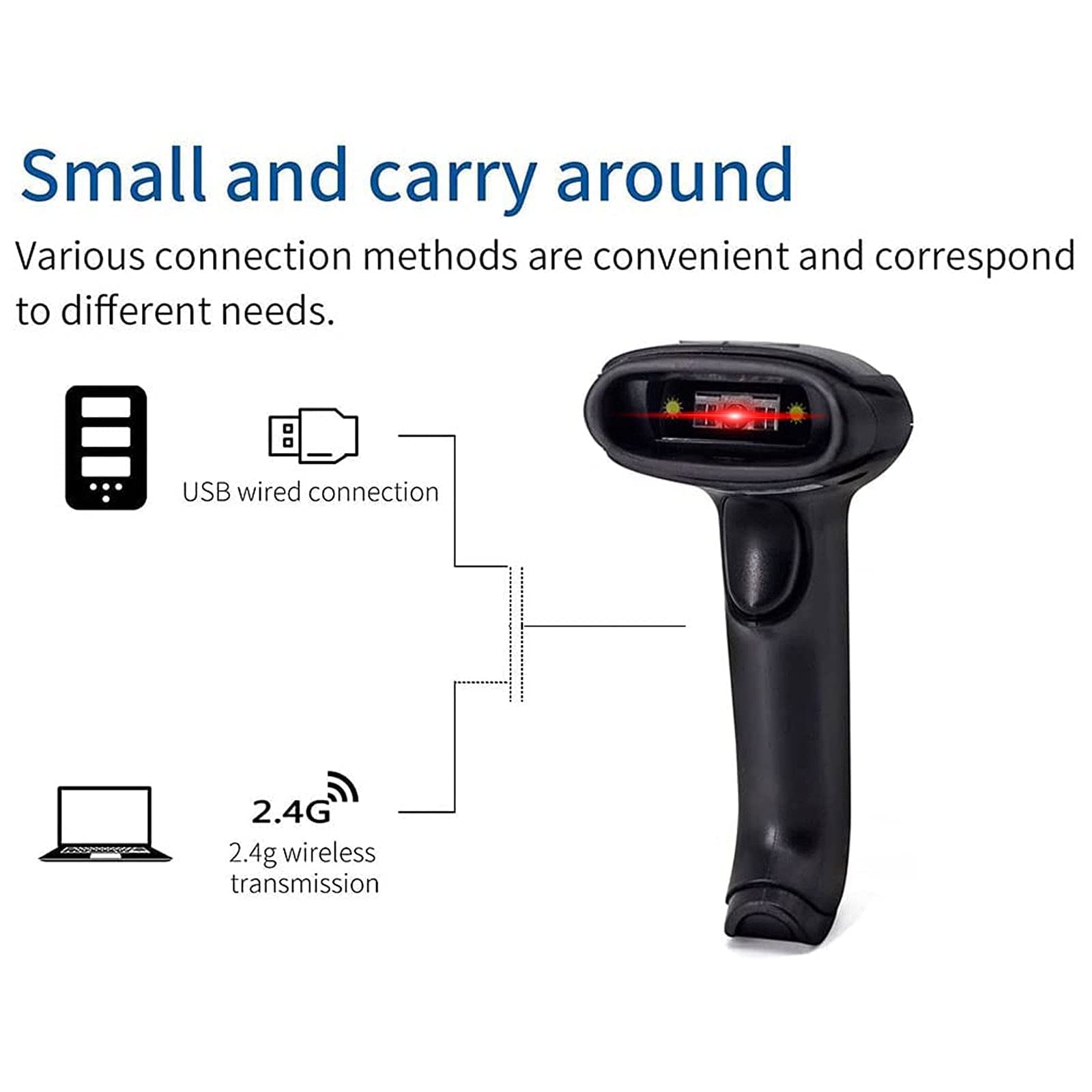 HASTHIP® 2.4GHz Bluetooth Barcode Scanner, Wireless 2D Barcode Scanner Handheld QR Code Scanner, USB Wired 1D Barcode Scanner for Shop, Store, Supermarket, Warehouse