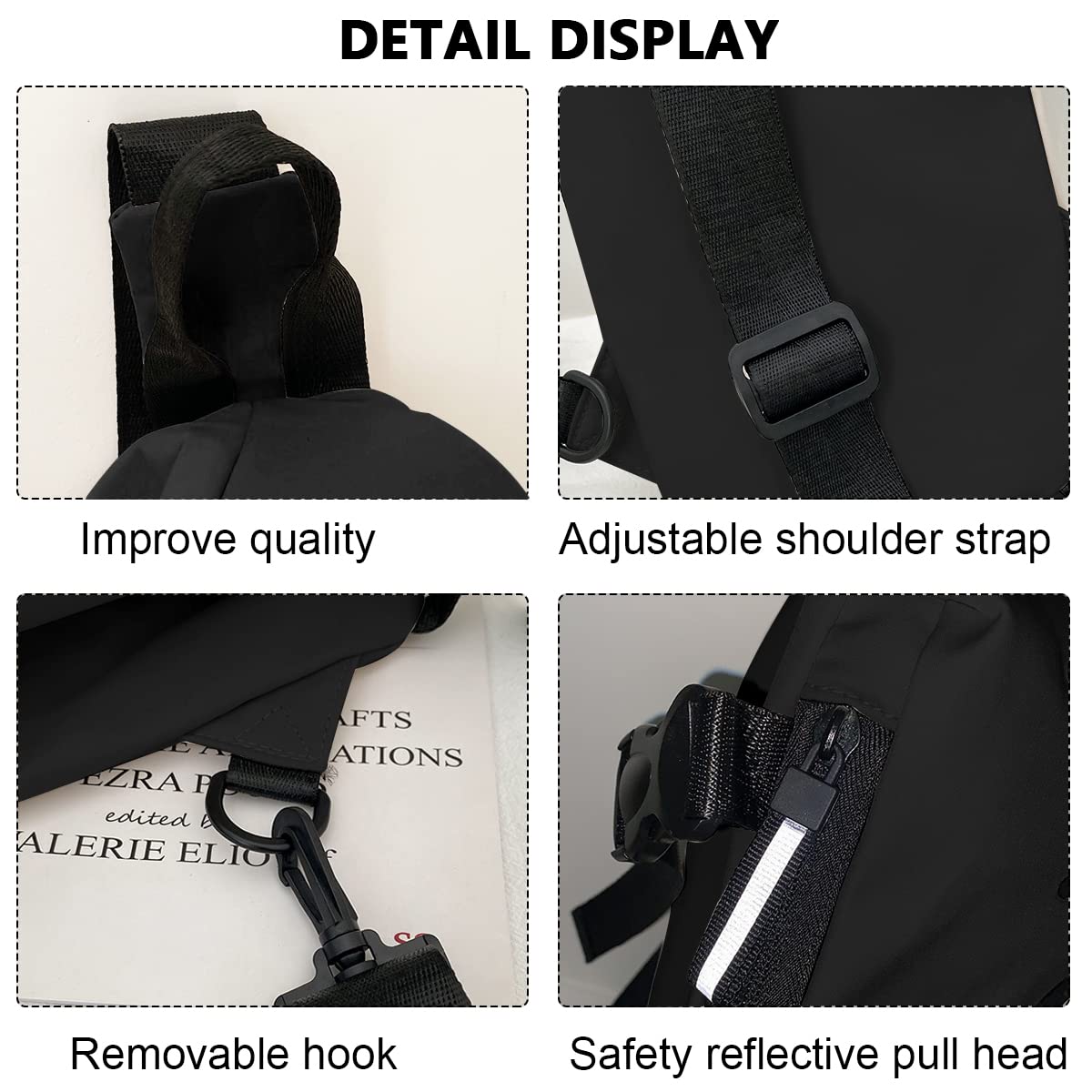 GUSTAVE Crossbody Bag for Travel and Daily Use with Adjustable Strap 13.5x5x3.5 in | Waterproof Nylon Black