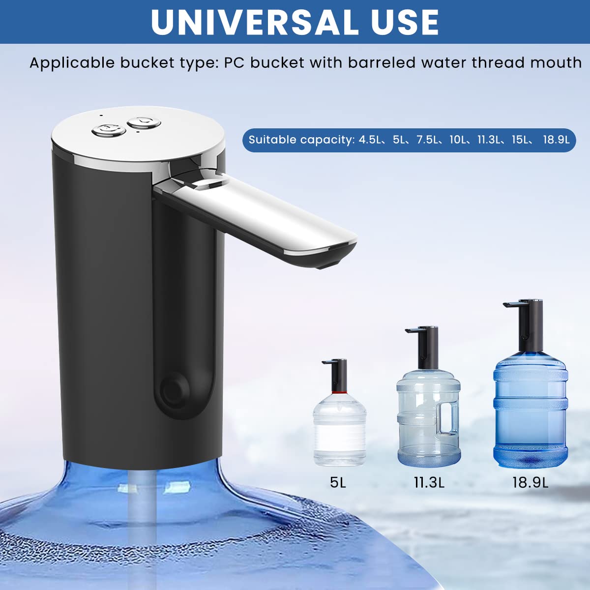HASTHIP USB Electric Water Dispenser Pump for 1–5 Gallon Bottles with Fold Down Spout | 1200mAh Rechargeable Battery