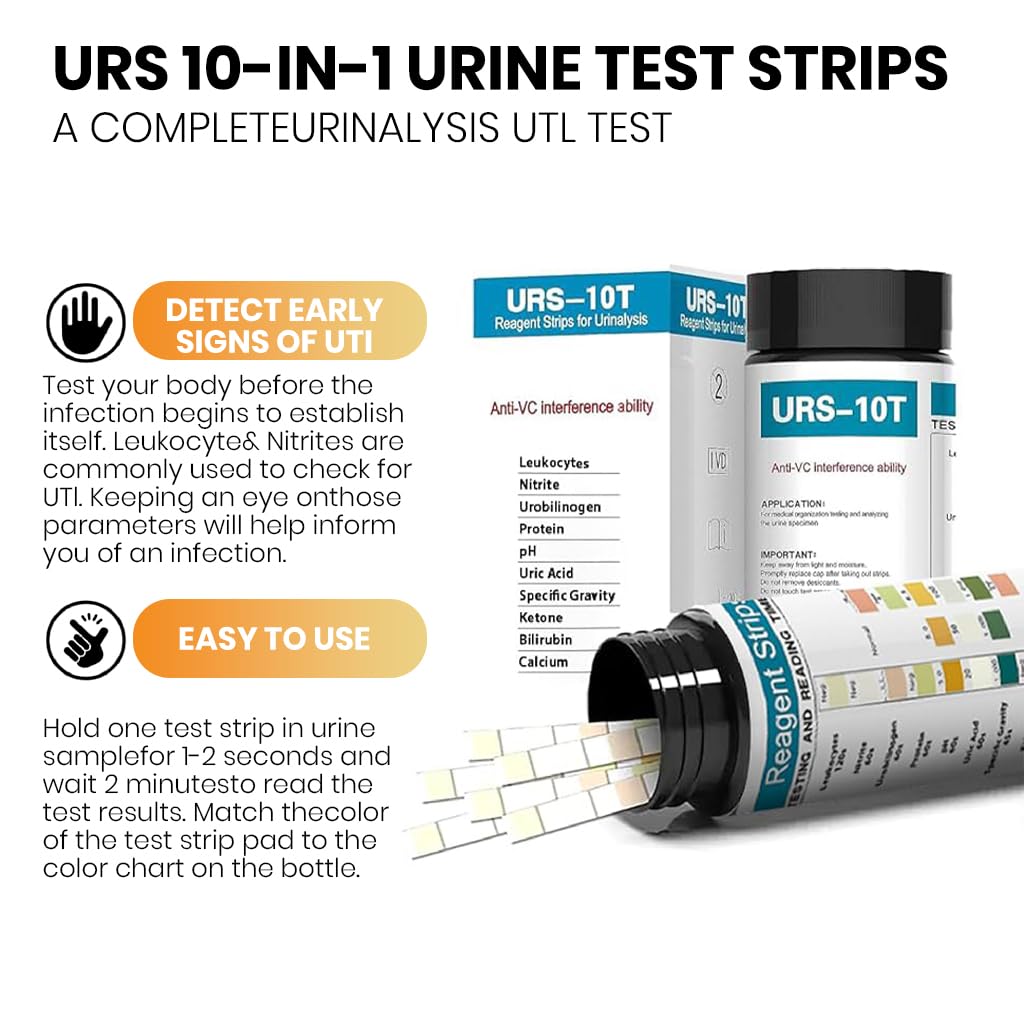 HANNEA Urinalysis Strips for Quick UTI and Diabetes Check with 10 Parameters | 100 Count