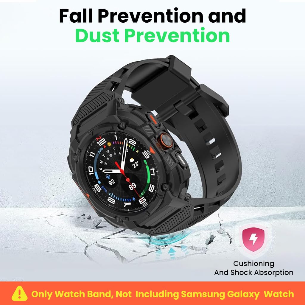 ZORBES Compatible Watch Band for Galaxy Watch Ultra 47mm with Integrated Case Design | Rugged TPU Waterproof Sport Strap in Black