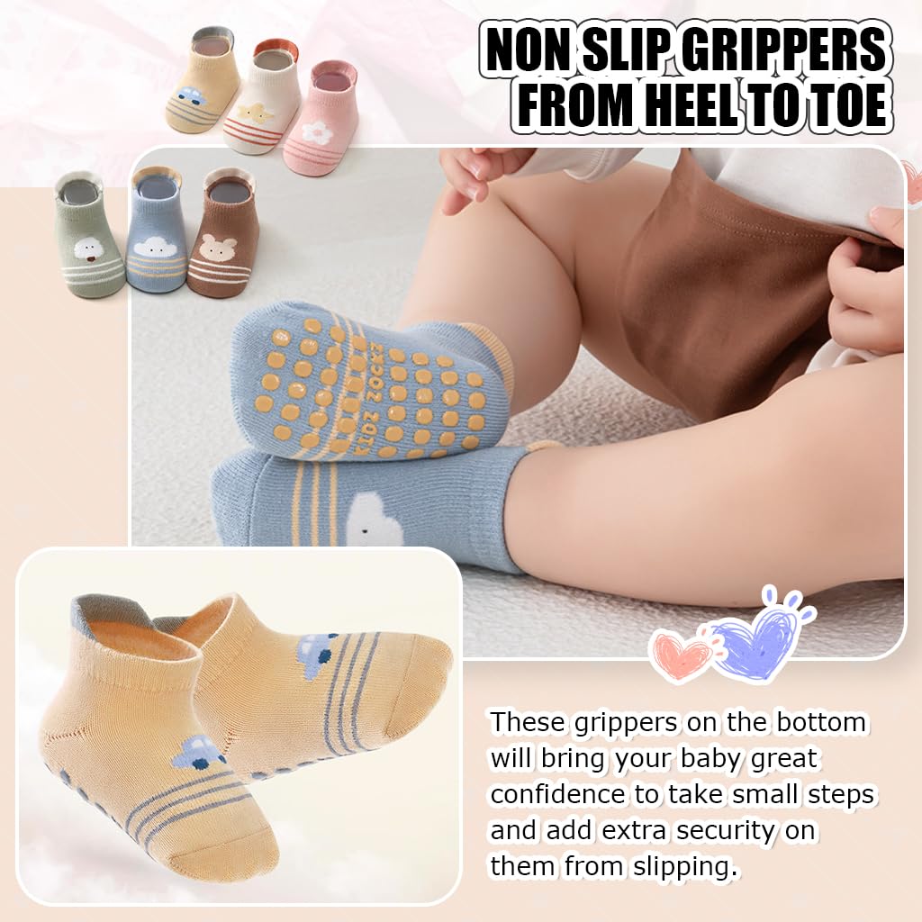 SNOWIE SOFT Cartoon Socks for Toddlers with Anti Skid Soles and Breathable Cotton 6 Pairs