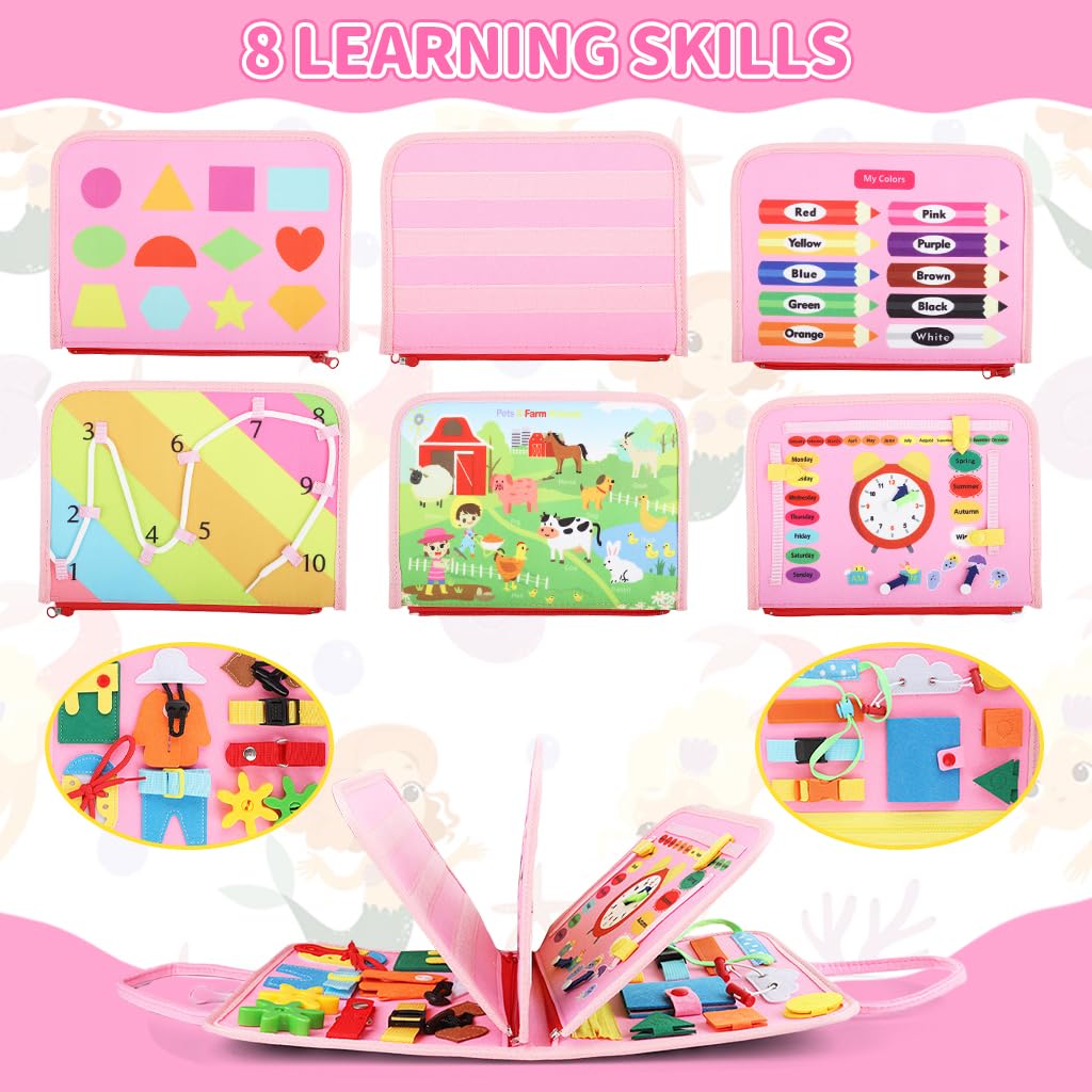 SNOWIE SOFT Mermaid Toddler Busy Binder for Travel with 10 Pages and Folding Handbag Style