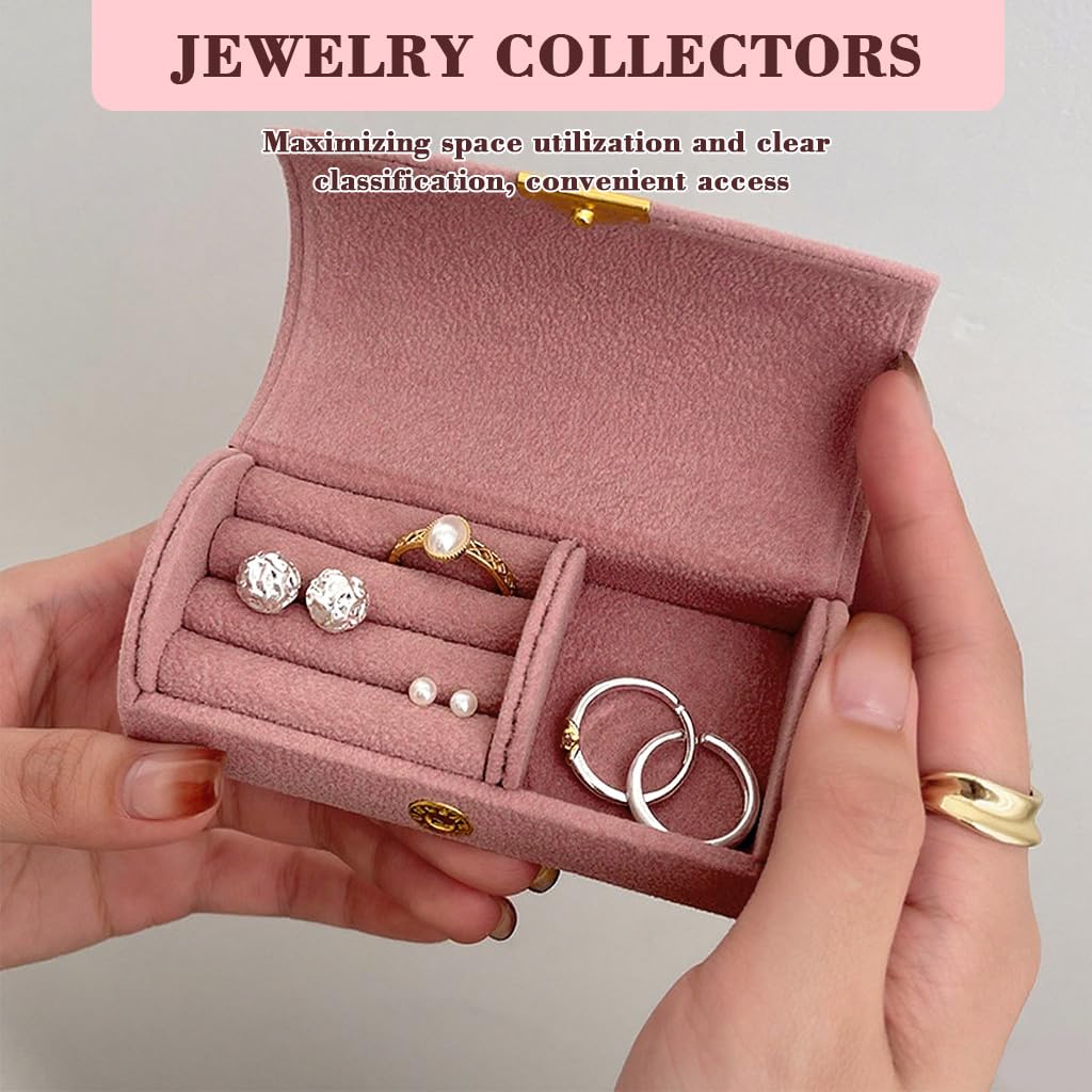 HASTHIP Jewellery Organizer Box for Women with Snap Button Closure in Pink Velvet | Portable Storage for Rings Bracelets and Earrings