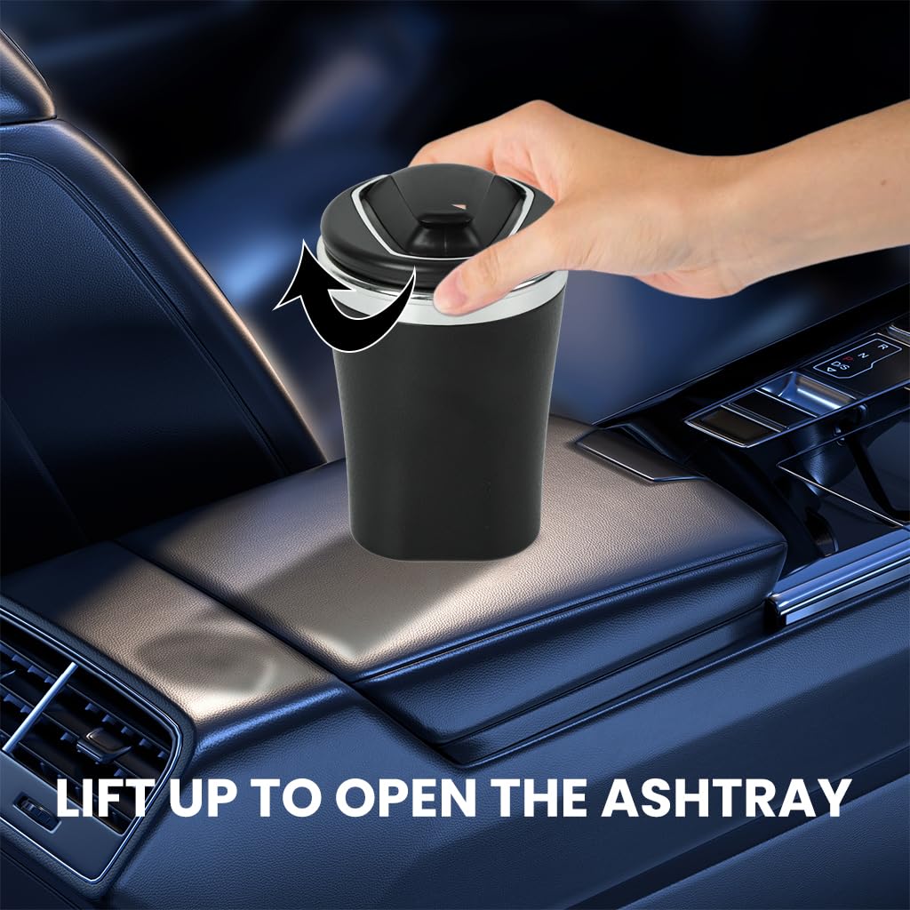 ZIBUYU Car Ashtray with Lid featuring Heat‑Resistant Ceramic Liner for Smoke Control | Fits Most Vehicle Cup Holders
