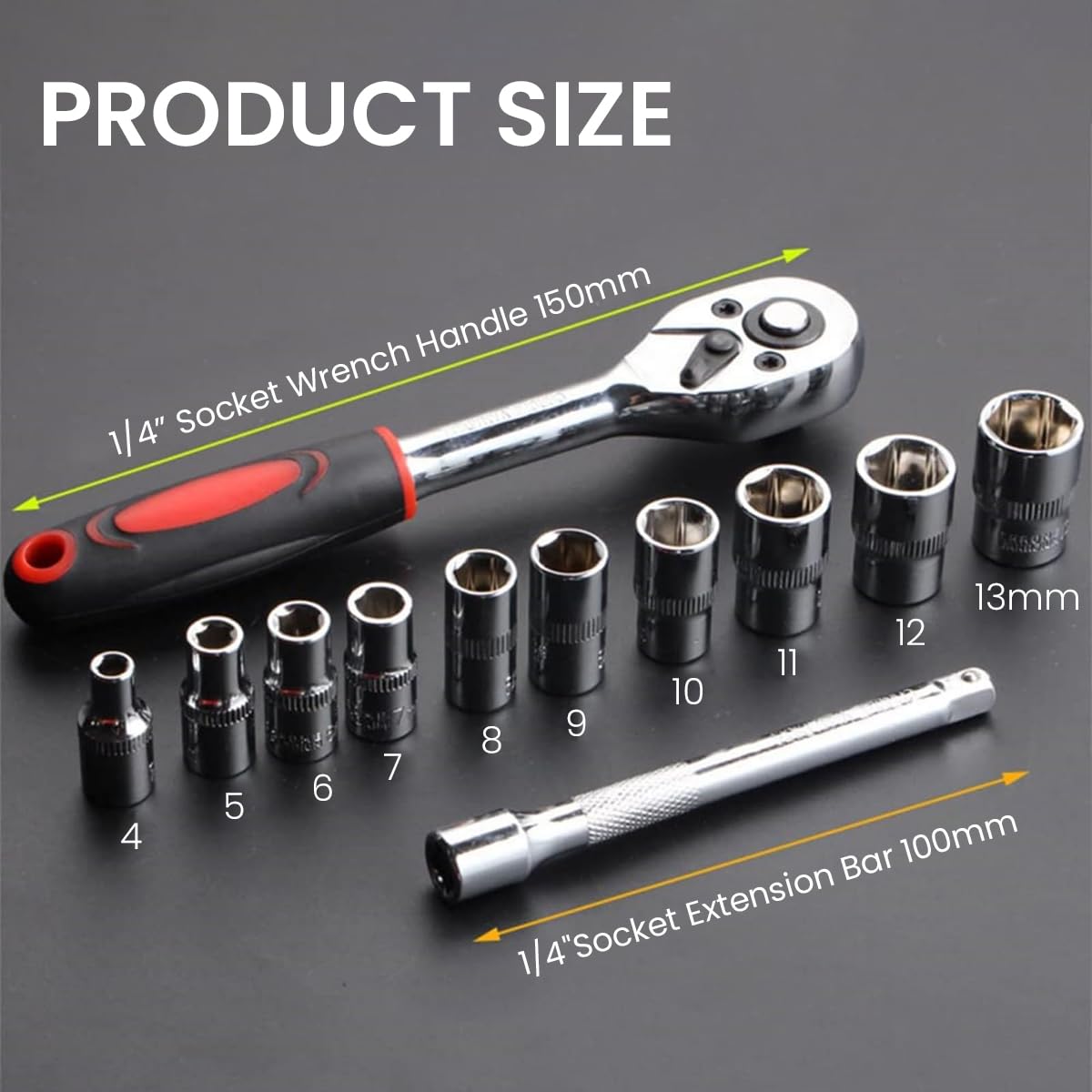 STHIRA Ratchet Socket Wrench Set for Car Repairs with 5 in Extension Bar and Chrome Vanadium Steel | 12 in 1 Heavy Duty Tool