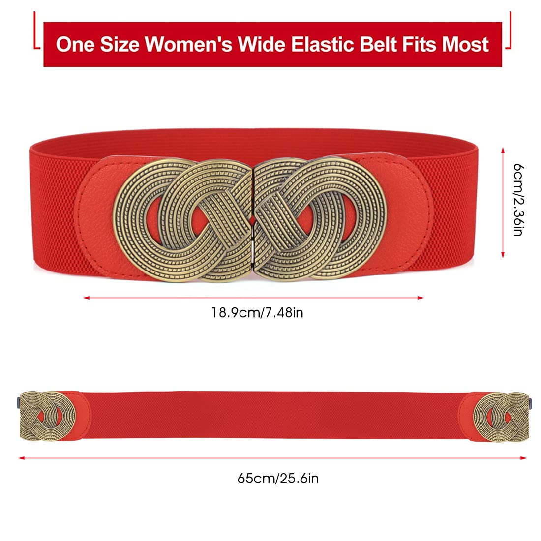 ZIBUYU® Waist Belts for Women, Girls Dresses Stylish Women Belts with Interlocking Buckle Modern Belt for Girls, Women Long Dress and Jeans Belts Stretchy Elastic Waist Belts for Girl, Women - Red