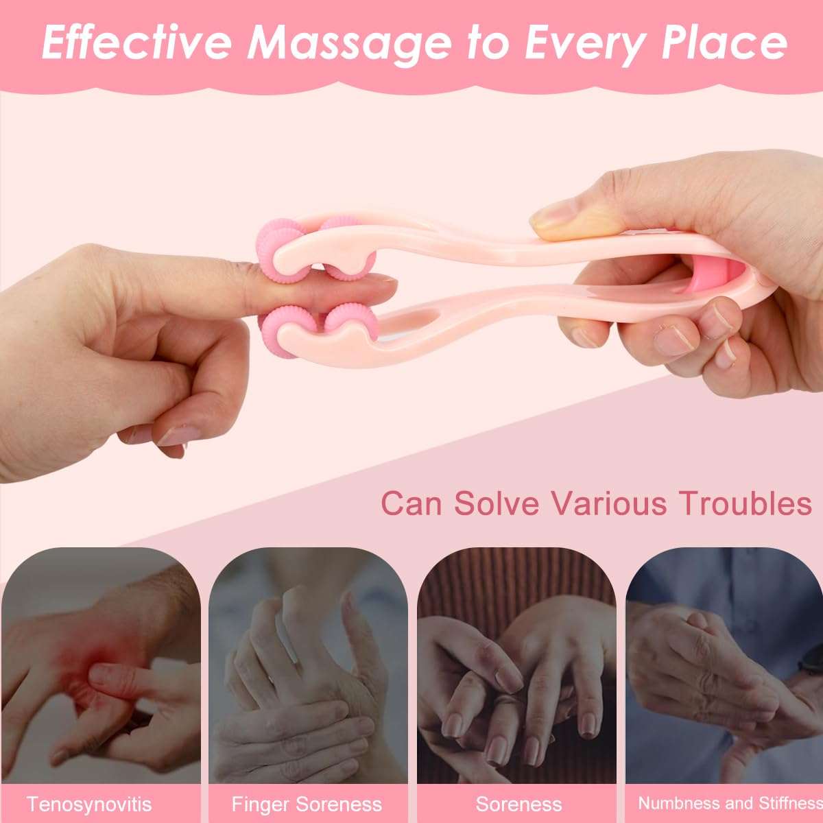 HANNEA Finger Acupressure Roller Massager for Stress Relief with Dual Row Design | Pink