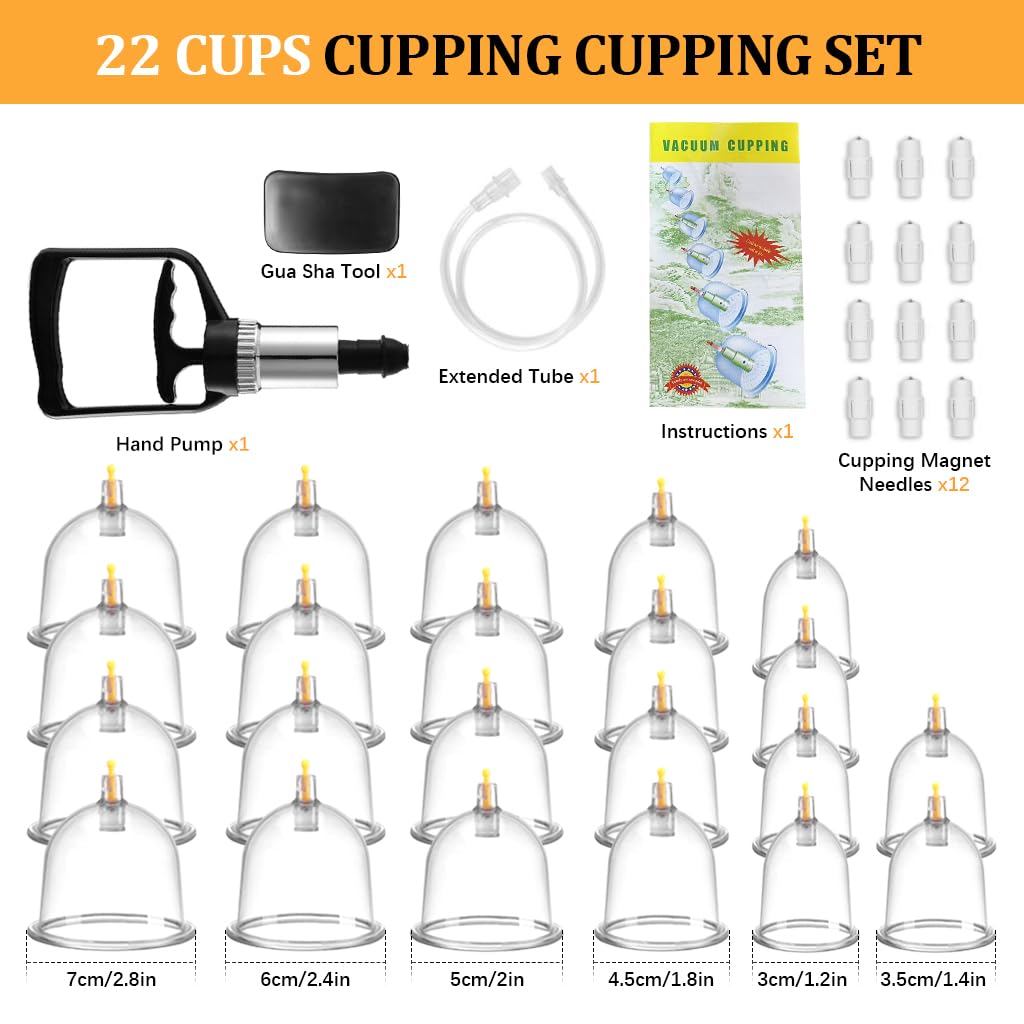HANNEA Vacuum Cupping Kit for Pain Relief with Manual Pump and 3 Silicone Cups | Home Therapy