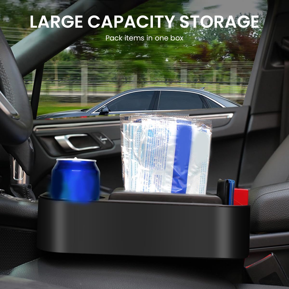 STHIRA Car Seat Gap Filler Organizer for Driver and Passenger with Cup Holder 30x10x17cm | Durable Plastic Universal Fit Design