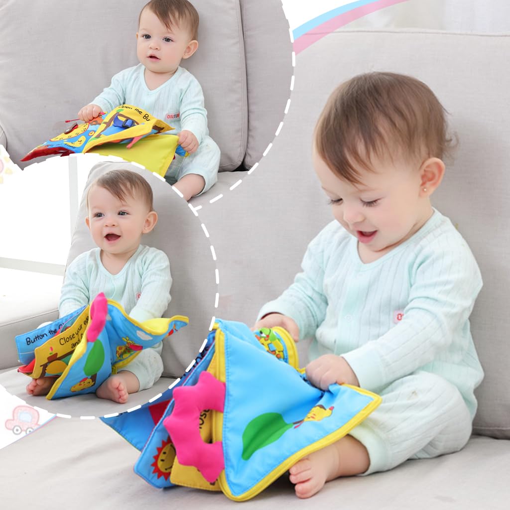 SNOWIE SOFT® Cloth Book for Toddlers Baby Cloth Sensory Book Zip-around Cloth Book Early Educational Toy Activity Book Fun Cartoon Busy Book, 17x24cm
