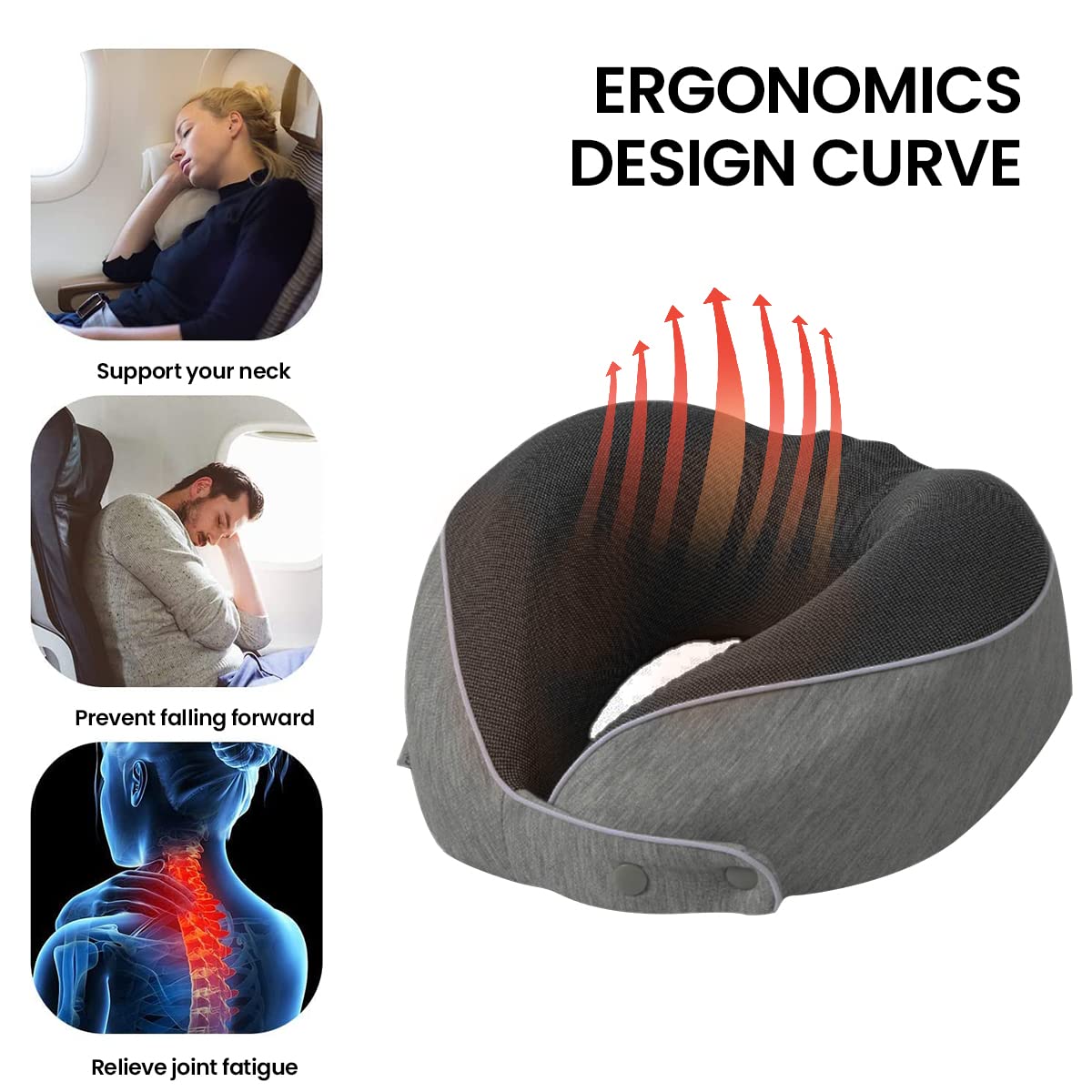 PALAY U Shaped Neck Pillow for Travel and Office with Memory Foam Support | Adjustable Snap Closure