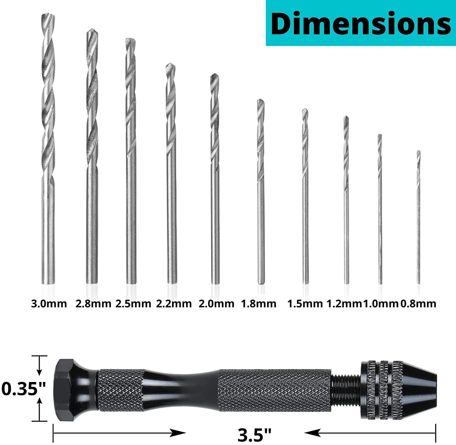 Supvox® 11 Pieces Hand Drill Bits Set for Jewelry Making Include 1 Pin Vise Hand Drill and 10 Twist Drills (0.8-3.0mm) for Resin Casting Molds Diamond Tipped Bead Plastic Keychain Pendant