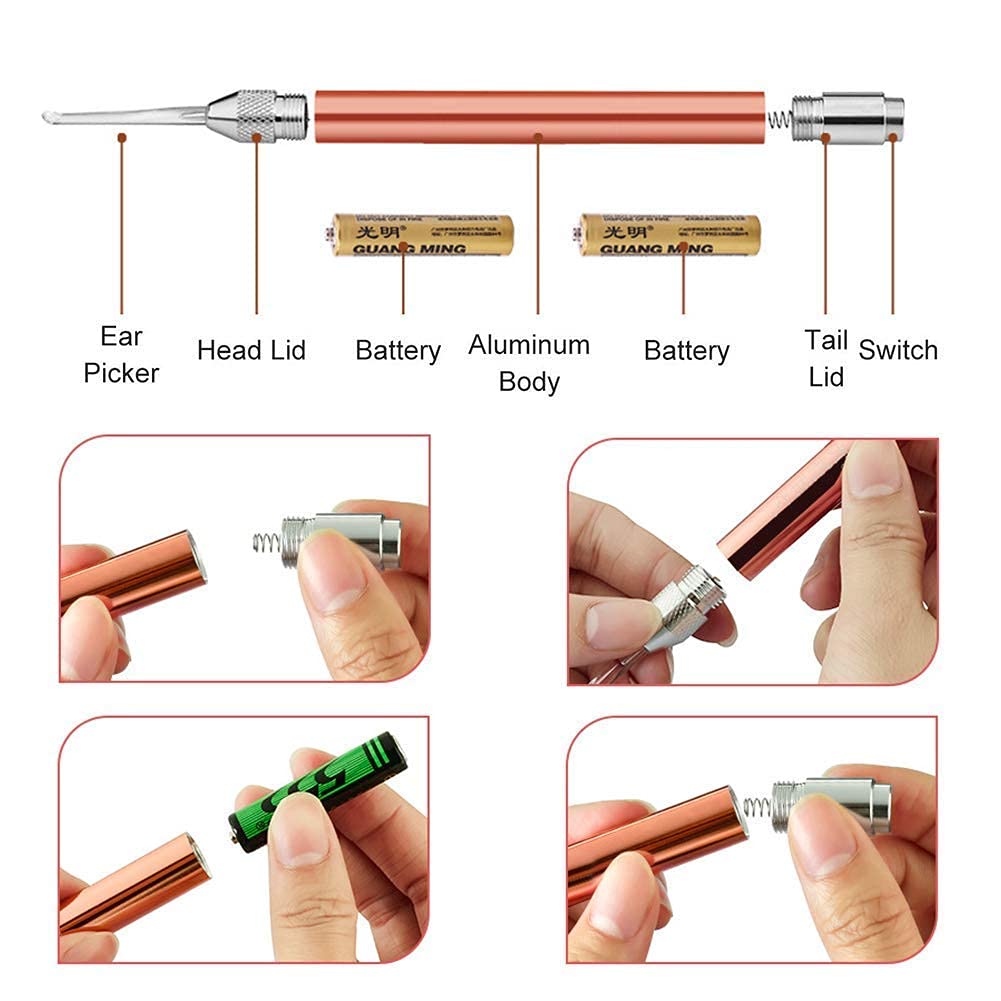 MAYCREATE  10PCS Ear Wax Cleaner Stainless Steel Ear Wax Remover Tool Kit Grade Stainless Steel Ear Pick Tools for Adults and Kids Ears Cleaning(Batteries Included)