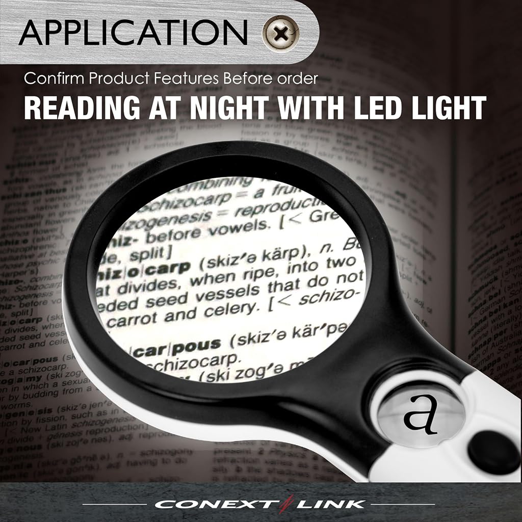 ZIBUYU Handheld Magnifier with 3 LED Lights and 3X & 45x Lenses | Ideal for Reading