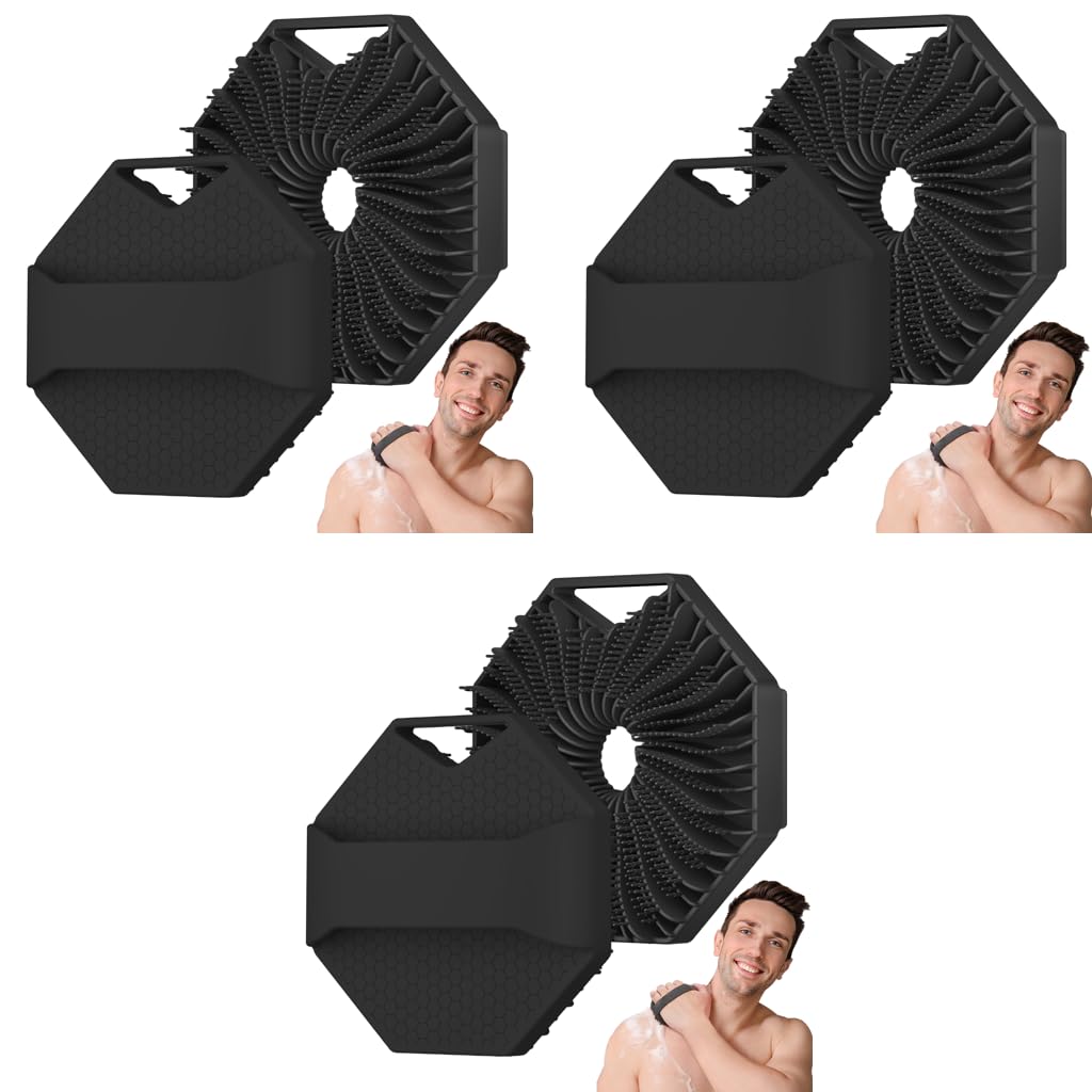 MAYCREATE Silicone Body Scrubber for Sensitive Skin with Soft Massage Bristles | 3PCS Gentle Black Exfoliating Pad